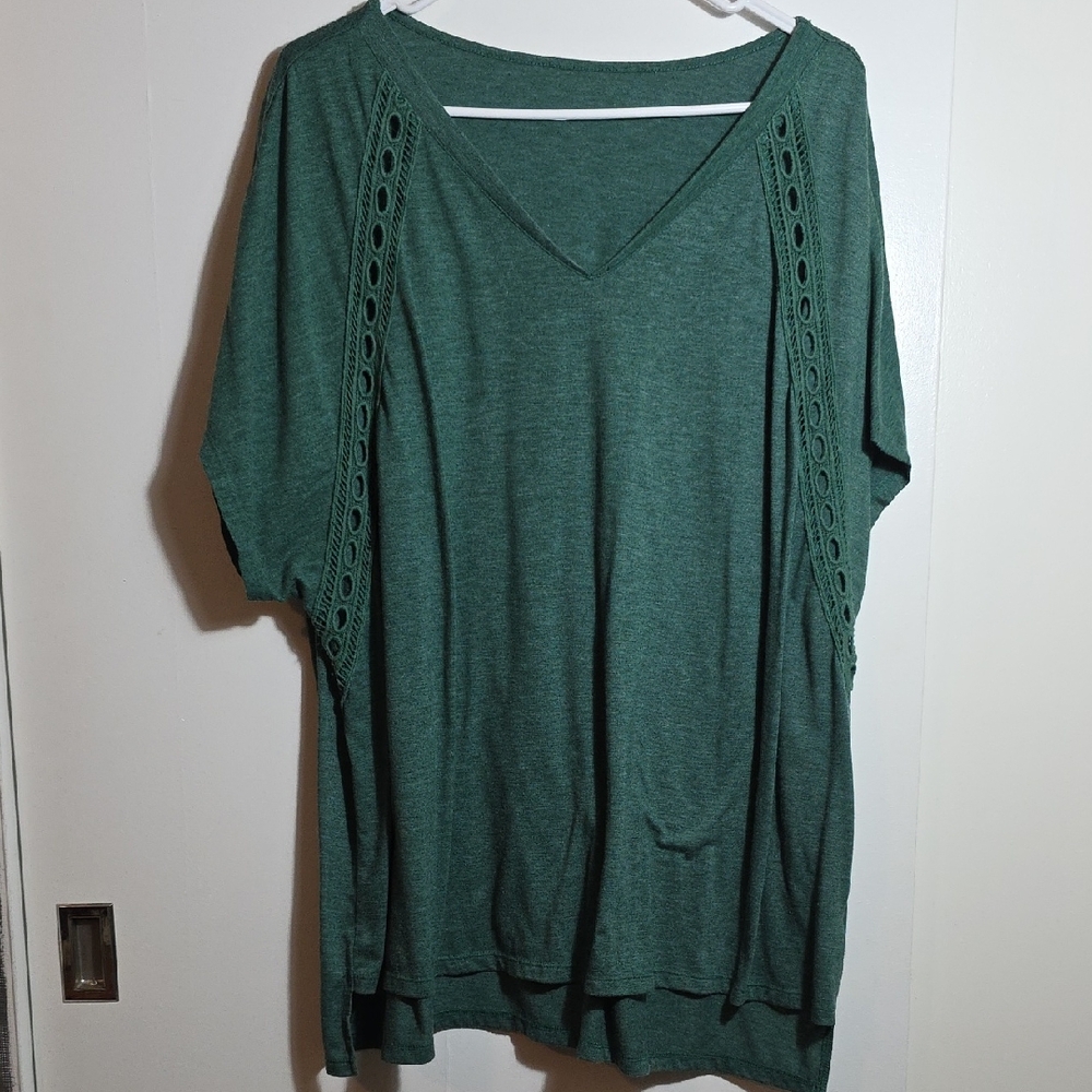 Green V-Neck Women's Top